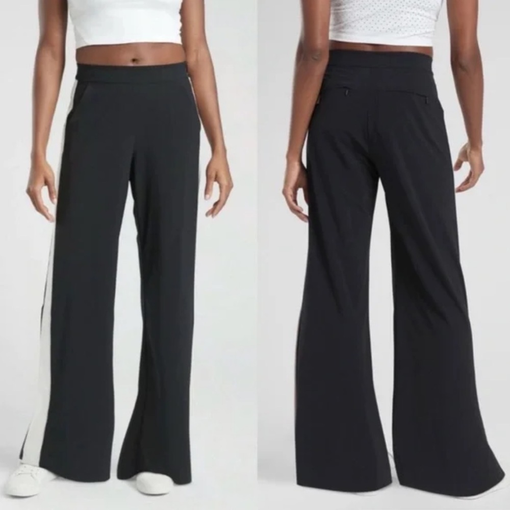 Athleta Black Wide-Leg Track Pants with Side Stripe
